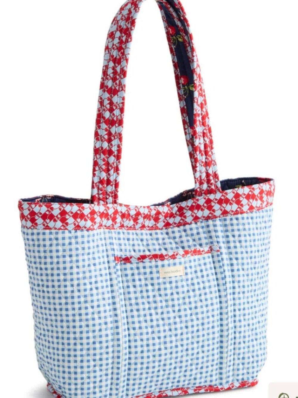 Vera Bradley Reversible Quilted Red, White, & Blue Gingham Cherry Print Tote NWT